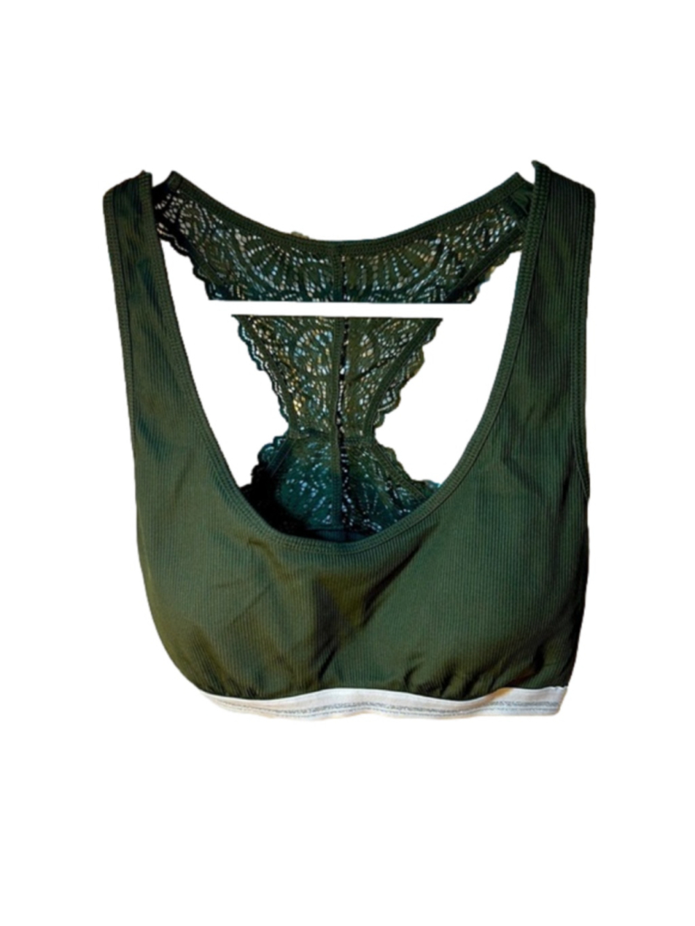 Xhilaration Army Green Ribbed Lace Racerback Bralette Small